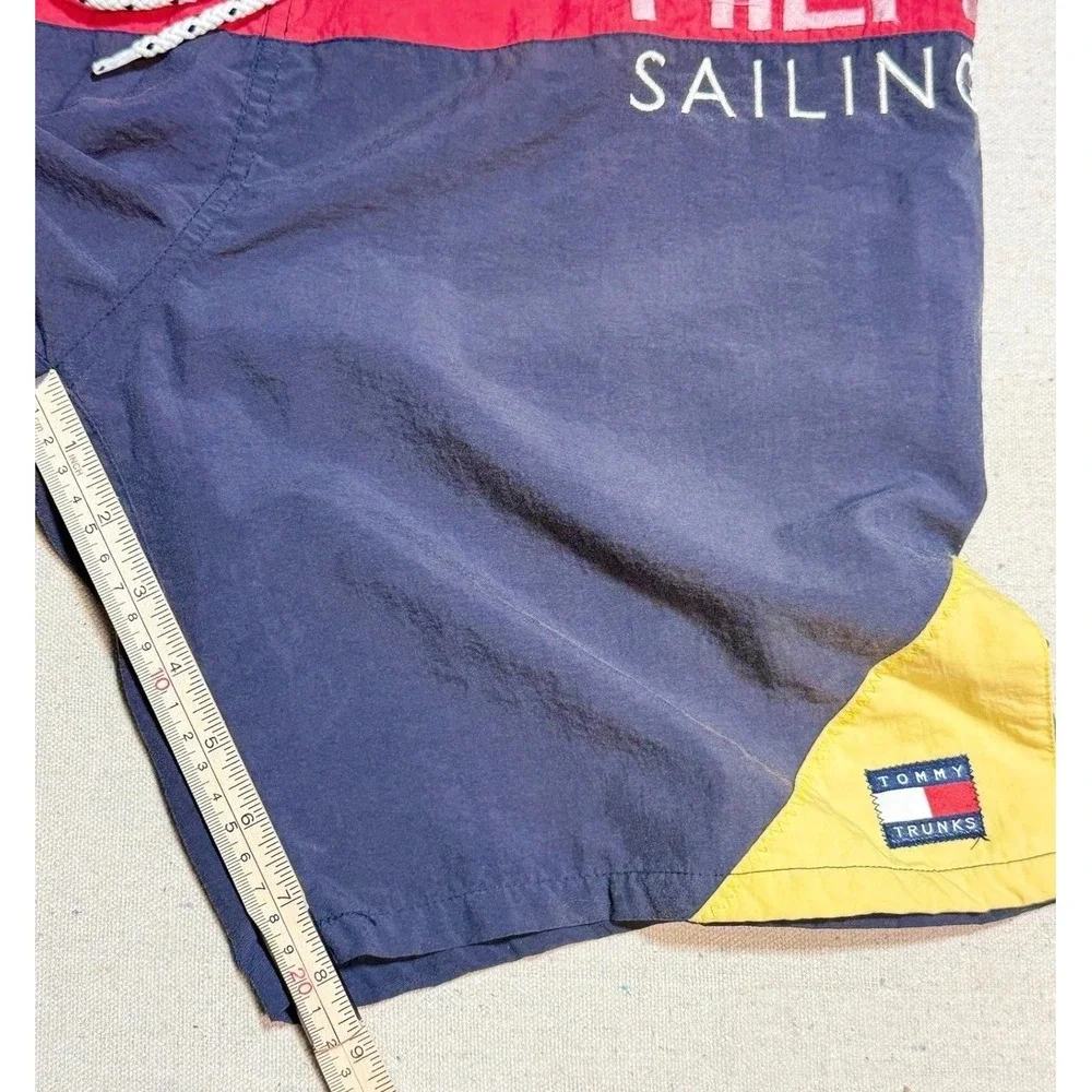 Tommy Hilfiger Sailing Gear Swim Trunks Large Vintage Colorblock Navy Red Nylon